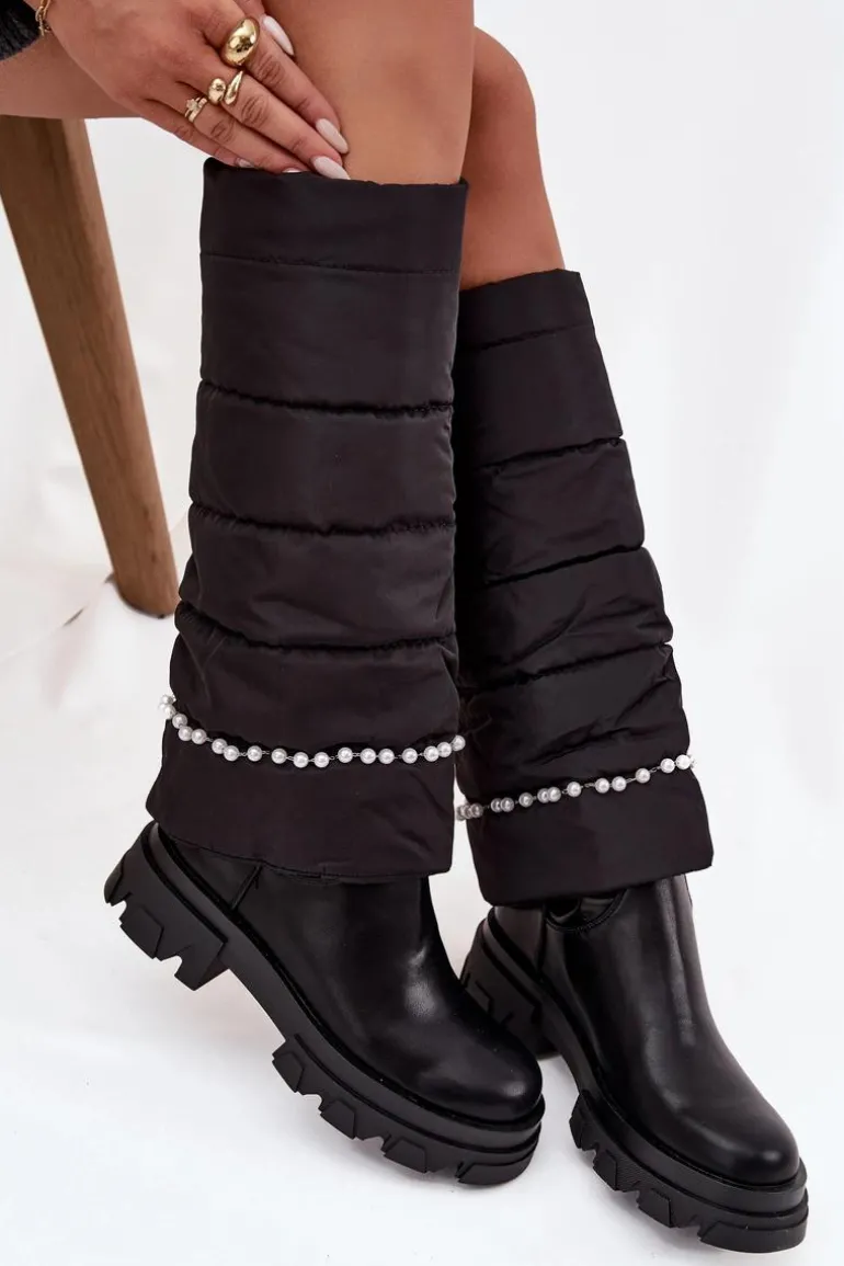 Kozaki Damskie Ocieplane Z Koralikami Czarne Irvette