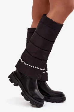 Kozaki Damskie Ocieplane Z Koralikami Czarne Irvette