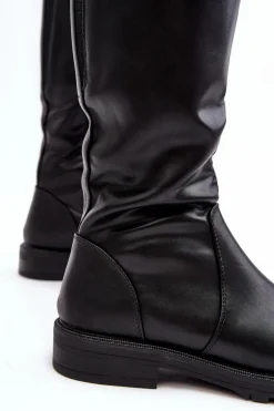Kozaki Damskie Ocieplane Na Płaskim Obcasie Czarne Evelio