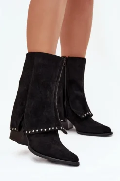 Kozaki Damskie Ocieplane Z Wywiniętą Cholewką Vinceza 16516 Czarne