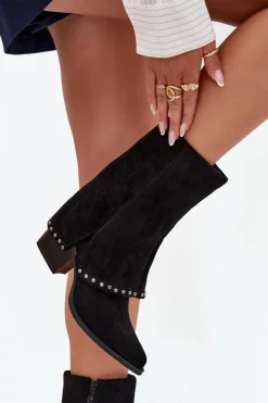 Kozaki Damskie Ocieplane Z Wywiniętą Cholewką Vinceza 16516 Czarne