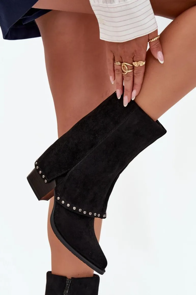 Kozaki Damskie Ocieplane Z Wywiniętą Cholewką Vinceza 16516 Czarne