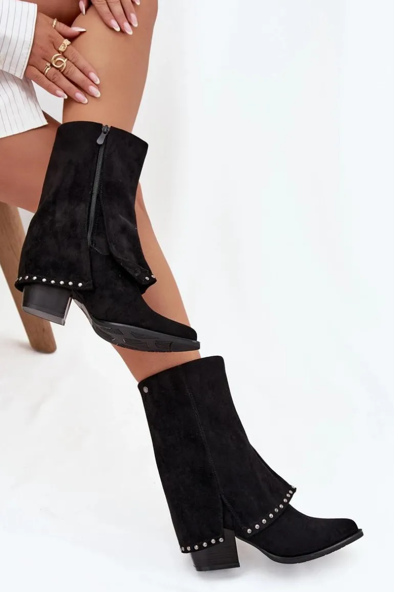 Kozaki Damskie Ocieplane Z Wywiniętą Cholewką Vinceza 16516 Czarne