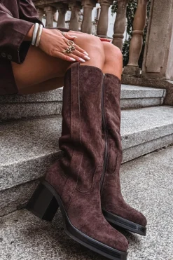 Kozaki Damskie Ocieplane Na Masywnym Słupku Czekoladowe Sanelle