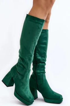 Kozaki Damskie Ocieplane Na Masywnym Obcasie Zielone Layala