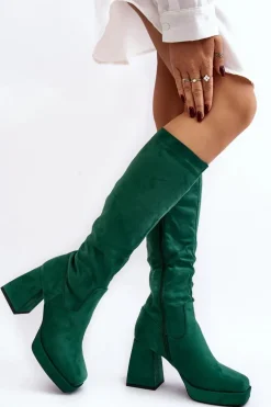 Kozaki Damskie Ocieplane Na Masywnym Obcasie Zielone Layala