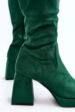 Kozaki Damskie Ocieplane Na Masywnym Obcasie Zielone Layala