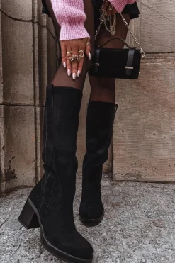 Kozaki Damskie Ocieplane Na Masywnym Słupku Czarne Sanelle