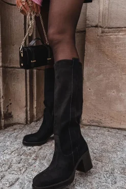 Kozaki Damskie Ocieplane Na Masywnym Słupku Czarne Sanelle