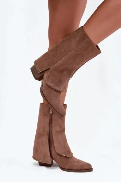 Kozaki Damskie Ocieplane Z Wywiniętą Cholewką Vinceza 16516 Beżowe