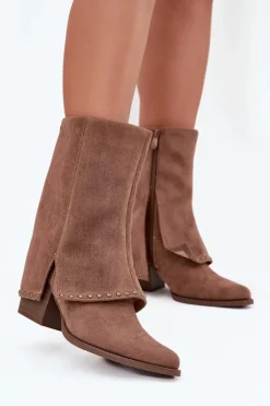 Kozaki Damskie Ocieplane Z Wywiniętą Cholewką Vinceza 16516 Beżowe