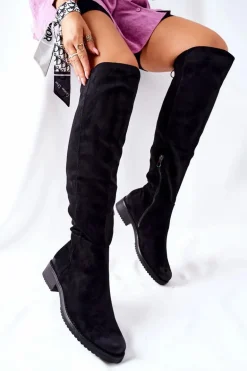 Kozaki Damskie Płaskie Zamszowe Czarne Ardmore