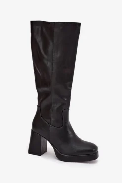 Kozaki Damskie Przed Kolano Na Zamek Obcas Słupek Czarne Selvia