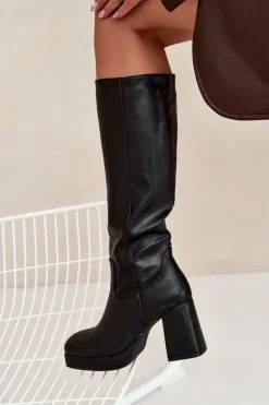 Kozaki Damskie Przed Kolano Na Zamek Obcas Słupek Czarne Selvia