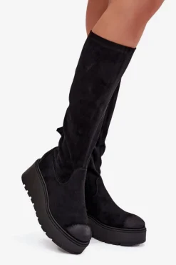 Kozaki Damskie Przed Kolano Na Platformie I Koturnie Vinceza 58342 Czarne