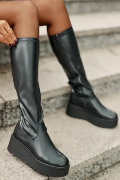 Kozaki Damskie Przed Kolano Na Platformie I Koturnie Vinceza 58342 Czarne