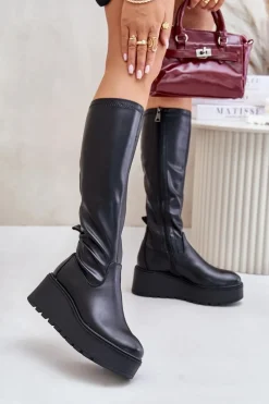 Kozaki Damskie Przed Kolano Na Platformie I Koturnie Vinceza 58342 Czarne