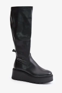 Kozaki Damskie Przed Kolano Na Platformie I Koturnie Vinceza 58342 Czarne