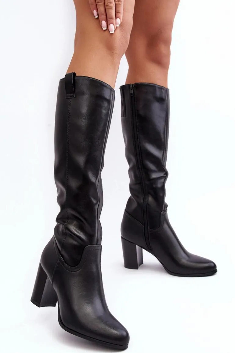 Kozaki Damskie Przed Kolano Na Słupku Czarne Nelamessa