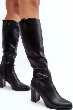 Kozaki Damskie Przed Kolano Na Słupku Czarne Nelamessa