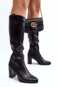 Kozaki Damskie Przed Kolano Na Słupku Czarne Nelamessa