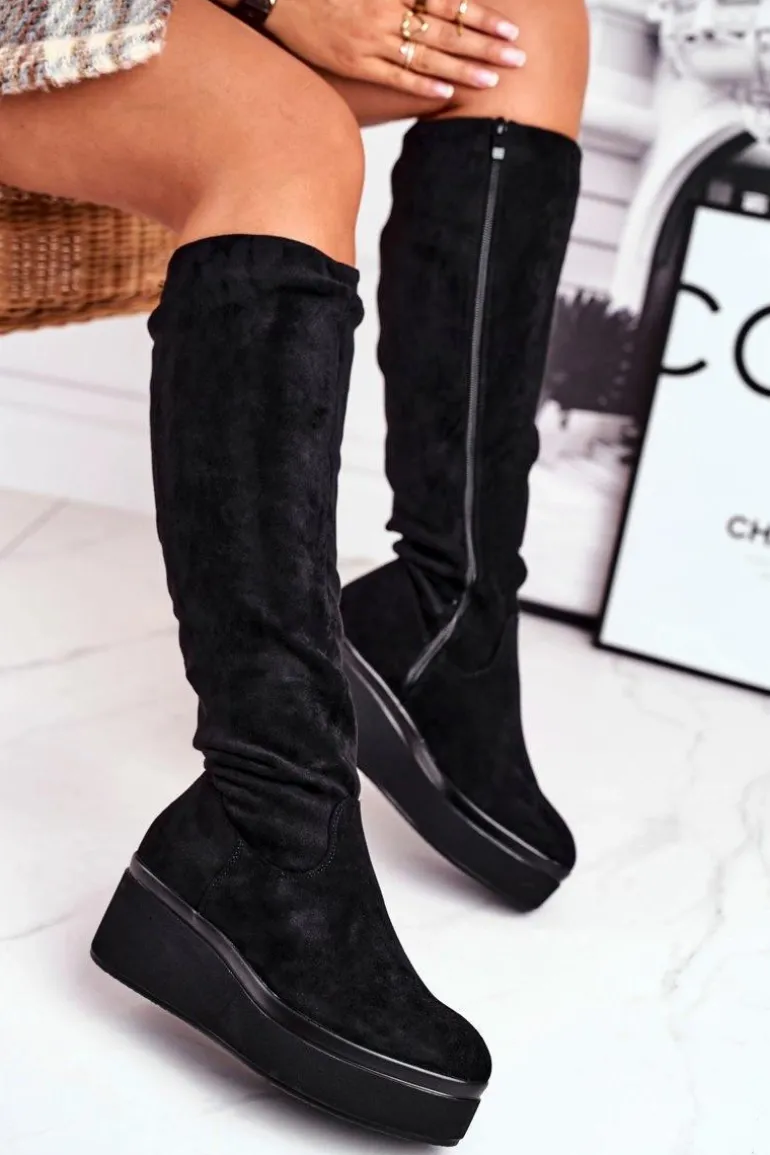 Kozaki damskie Sergio Leone na platformie czarne BT732