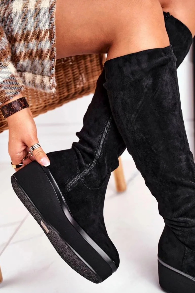 Kozaki damskie Sergio Leone na platformie czarne BT732