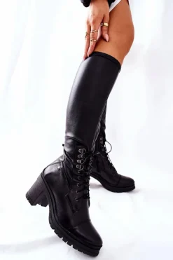 Kozaki Damskie Wiązane Maciejka Czarne 04782-01