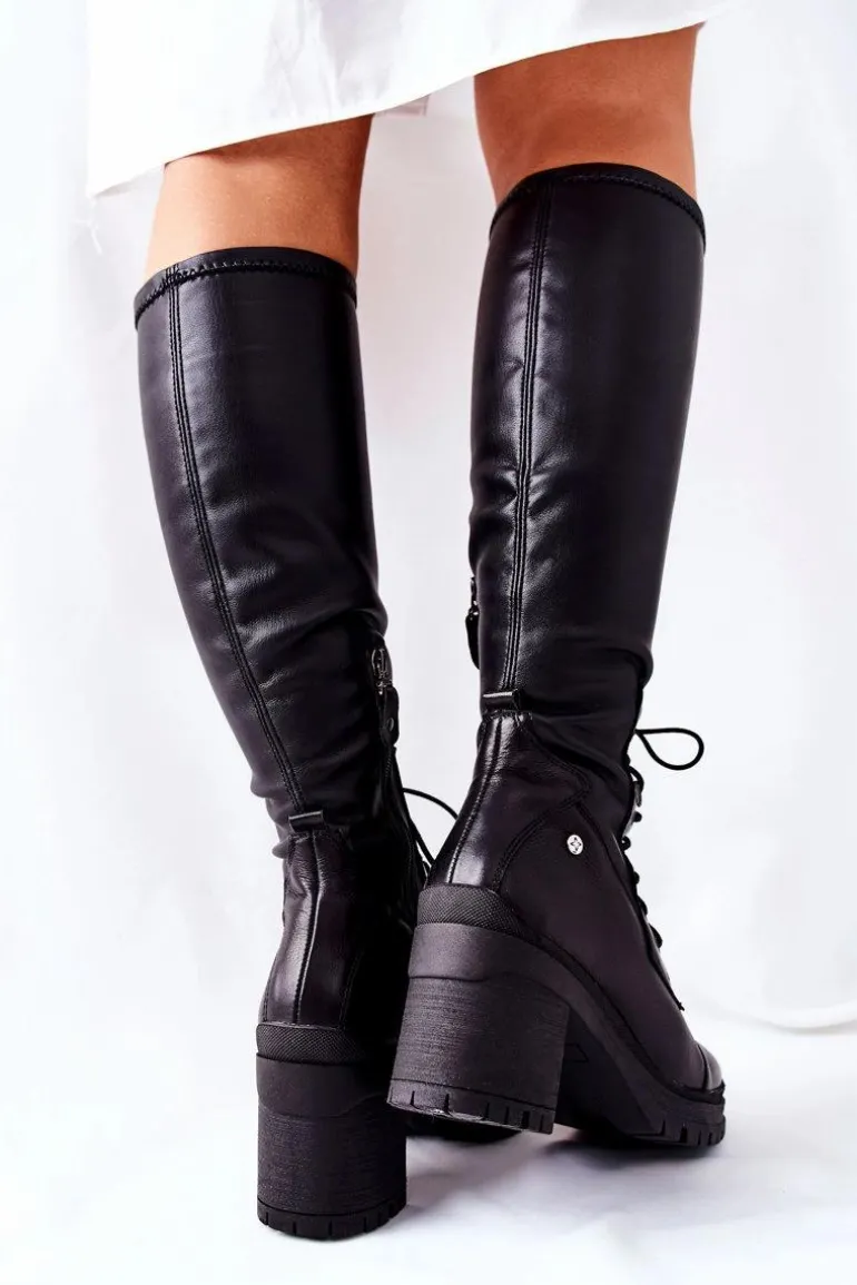 Kozaki Damskie Wiązane Maciejka Czarne 04782-01