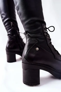 Kozaki Damskie Wiązane Maciejka Czarne 04782-01