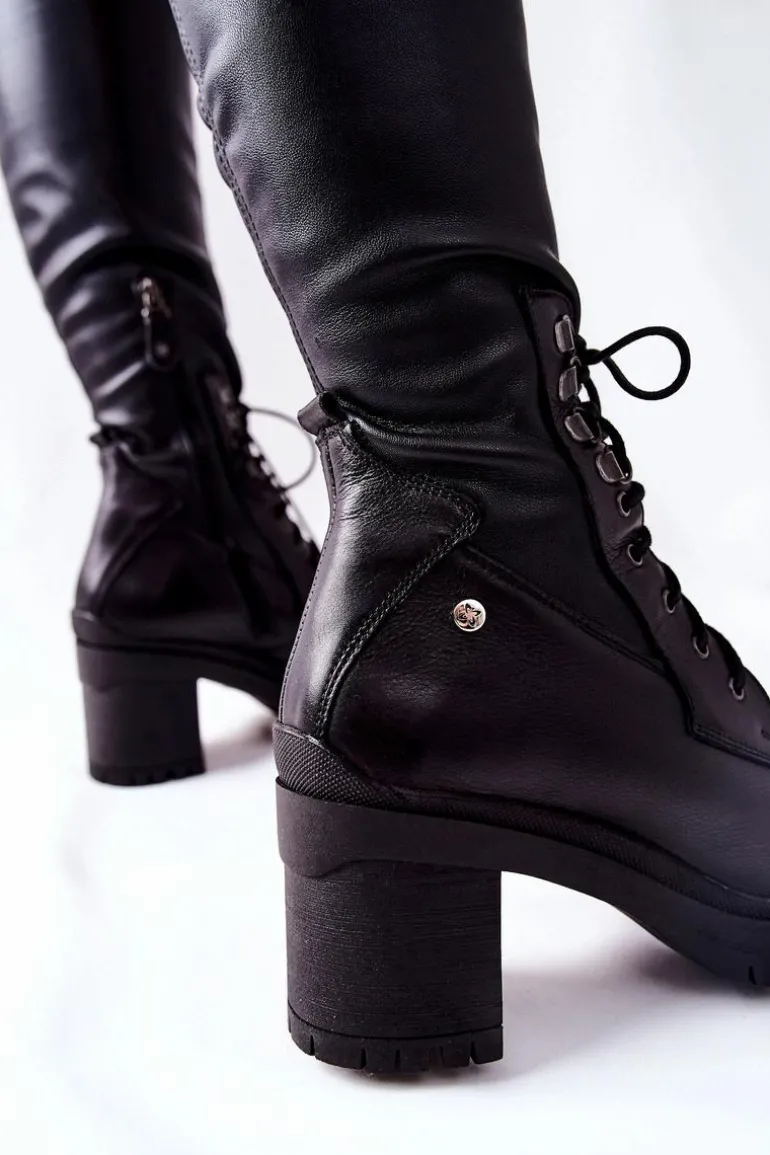 Kozaki Damskie Wiązane Maciejka Czarne 04782-01