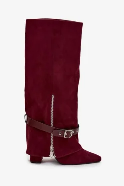 Kozaki Damskie Wsuwane Na Słupku Z Ozdobnym Paskiem Bordowe Jolivine