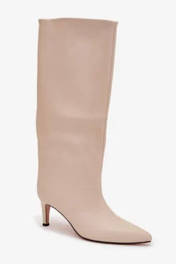 Kozaki Damskie Wsuwane Ocieplane Na Szpilce Jasnobeżowe Olivienne