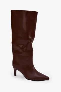 Kozaki Damskie Wsuwane Ocieplane Na Szpilce Brązowe Olivienne