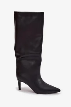 Kozaki Damskie Wsuwane Ocieplane Na Szpilce Czarne Olivienne