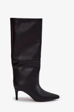 Kozaki Damskie Wsuwane Ocieplane Na Szpilce Czarne Olivienne