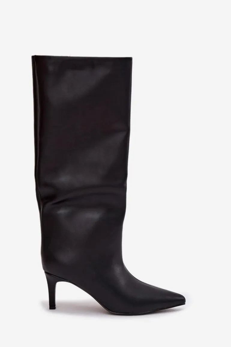 Kozaki Damskie Wsuwane Ocieplane Na Szpilce Czarne Olivienne