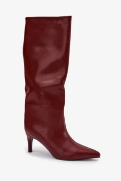 Kozaki Damskie Wsuwane Ocieplane Na Szpilce Bordowe Olivienne