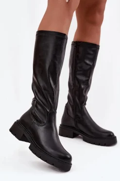 Kozaki Damskie Z Eko Skóry Czarne Oceana