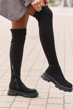 Kozaki Damskie Za Kolano Eko Zamszowe Czarne Irithalla