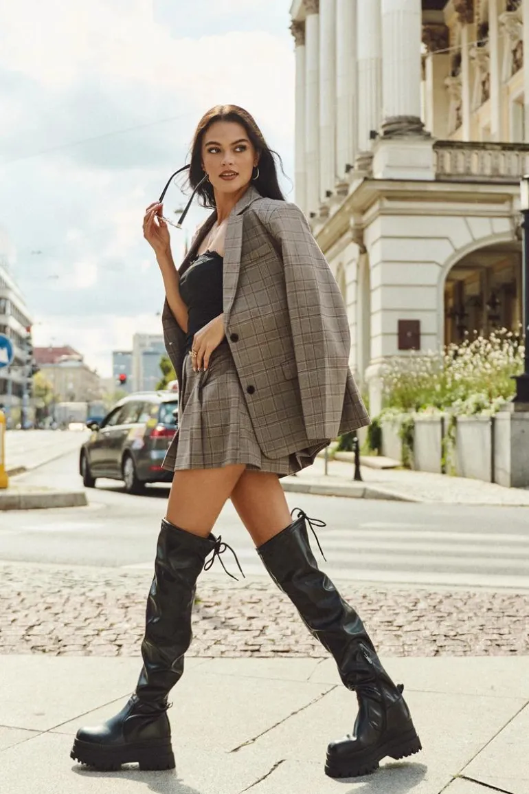 Kozaki Damskie Za Kolano Na Masywnej Platformie Czarne Erisna