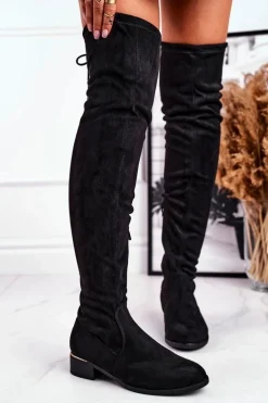 Kozaki Damskie Za Kolano Eko-Zamsz Czarne Dove