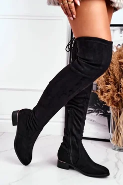 Kozaki Damskie Za Kolano Eko-Zamsz Czarne Dove