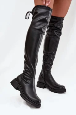 Kozaki Damskie Za Kolano Z Wiązaniem Czarne Rylissa