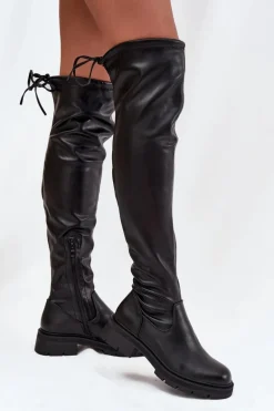Kozaki Damskie Za Kolano Z Wiązaniem Czarne Rylissa