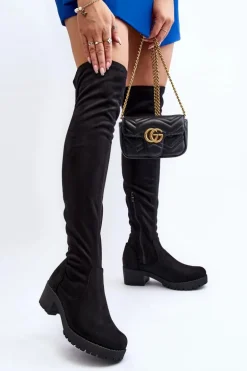 Kozaki Damskie Za Kolano Na Niskim Obcasie Czarne Berrinda