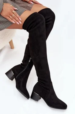 Kozaki Damskie Za Kolano Na Obcasie Czarne Carina