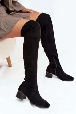 Kozaki Damskie Za Kolano Na Obcasie Czarne Carina