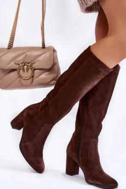 Kozaki Damskie Zamszowe Laura Messi 1415 Brązowe