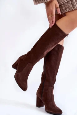 Kozaki Damskie Zamszowe Laura Messi 1415 Brązowe